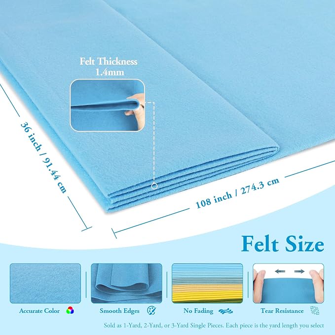 Sky Blue Fabric Sheet 108" X 36", 1.4mm Thick Large Soft Durable Flexible Craft