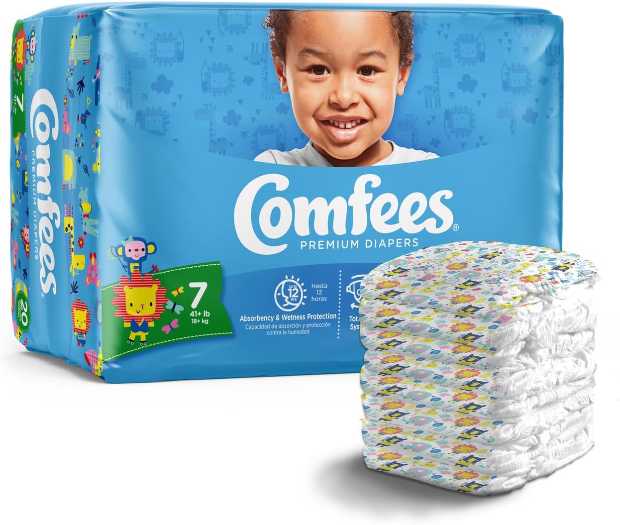 Comfees Premium Baby Diapers with Total Fit System for Boys & Girls, Size 7, 80Count