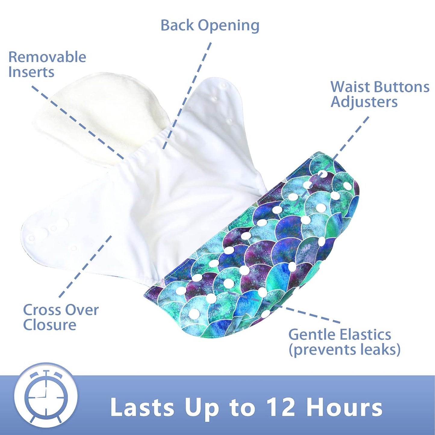 Leekalos Cloth Diapers Reusable for Boys and Girls, Baby Diaper Cloth with Inserts & Wet Bag One Size
