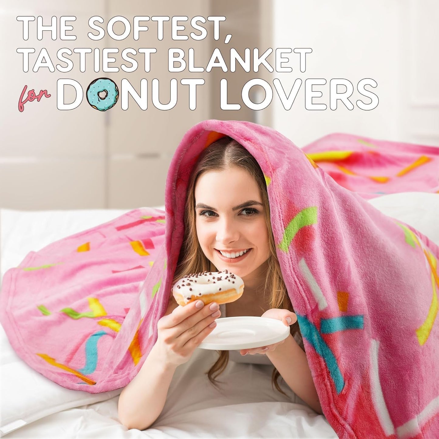 Zulay Giant Double Sided Glazed Donut with Gift Box Packaging - Novelty Blanket for Adults & Kids - Soft Flannel Round Glazed Donut Blanket for Indoors, Outdoors, Travel, Home, 285 GSM - 71 Inches
