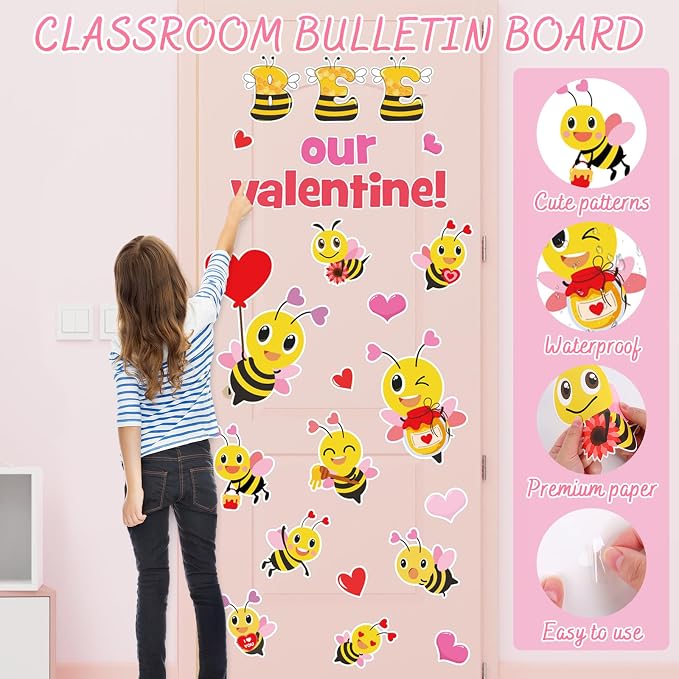 JarThenaAMCS Valentine' s Day Bee Classroom Door Decoration Bulletin Board Set