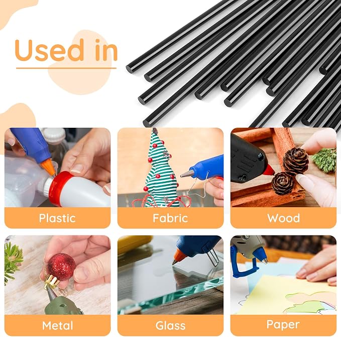 72 Pack Black Hot Glue Sticks Bulk, 0.27" Dia x 8" Long Black Glue Sticks