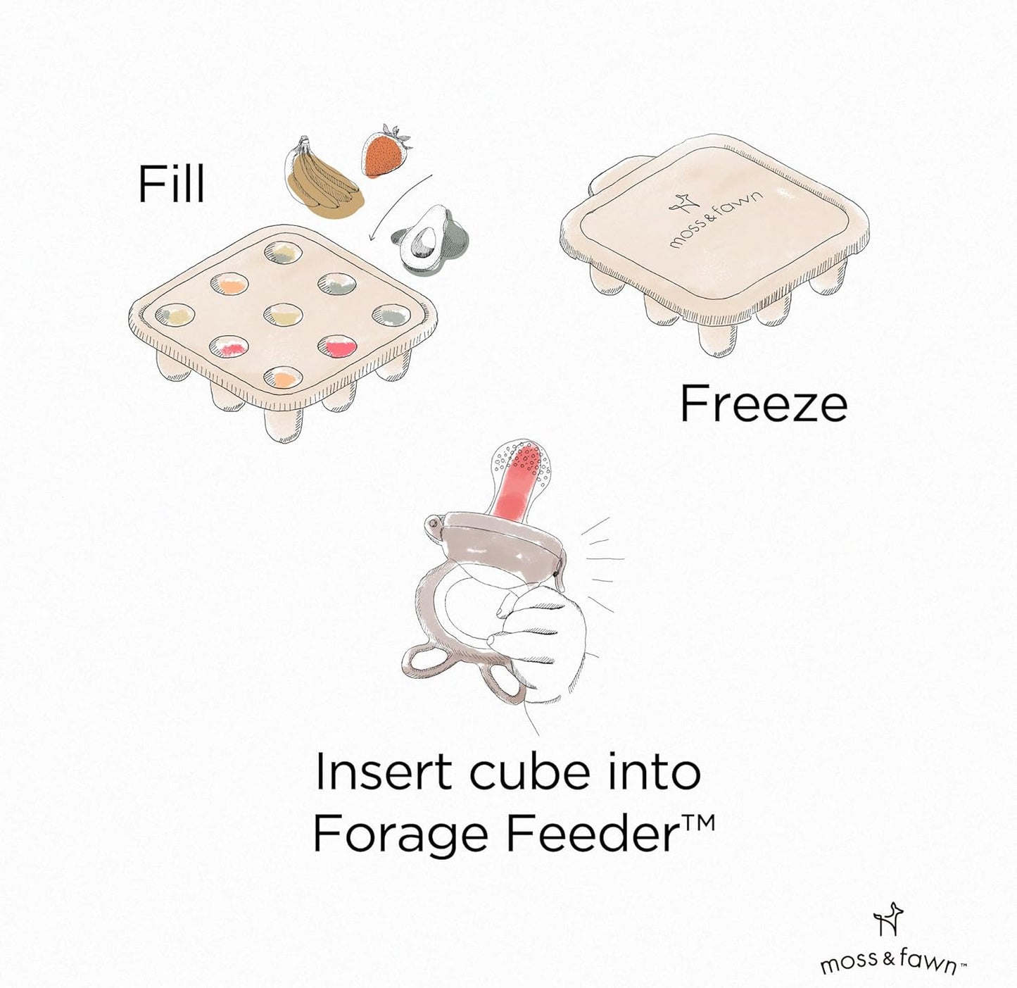 Moss and Fawn Ice Cube Tray - Forage Feeder Freezer & Teething Popsicle Mold for Breast Milk, Formula, Bone Broth, Purees, & Baby Food - BPA, Lead, & PVC-Free - Bloom
