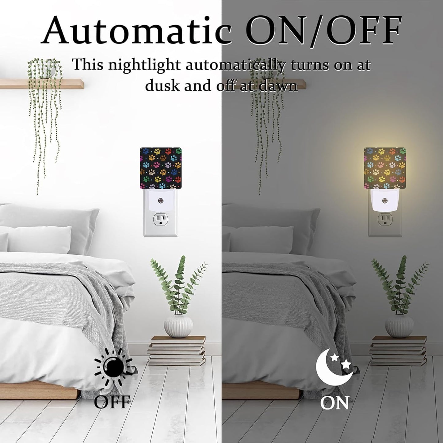 Colorful Paw Prints Night Light Plug into Wall, Animal Footprints Dusk to Dawn Night Light Plug in,0.5w Energy Saving Sleep Friendly NightLight for Kids Boys Girls Home Decor