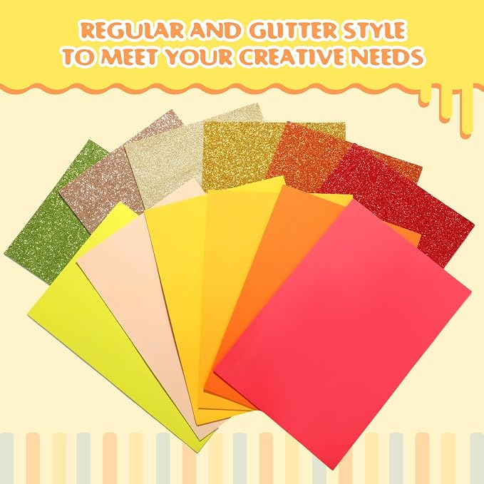 Feifeiya 48 Pcs Orange EVA Foam Sheets 8 x 12 Inch, 36 Regular Foam Sheets 12