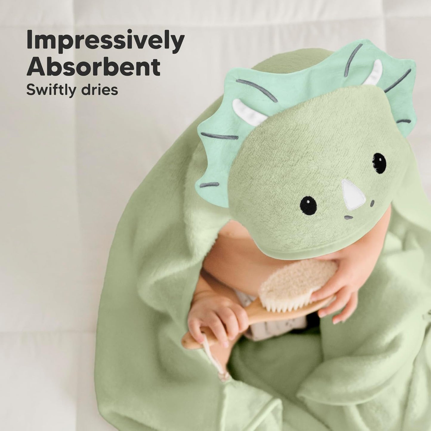 KeaBabies Hooded Baby Towel for Newborn - Viscose Derived from Bamboo Large Baby Bath Towels with Hood for Boys, Girls, Toddler, Extra Absorbent & Soft Newborn Bath Essentials (Triceratops, Petite)