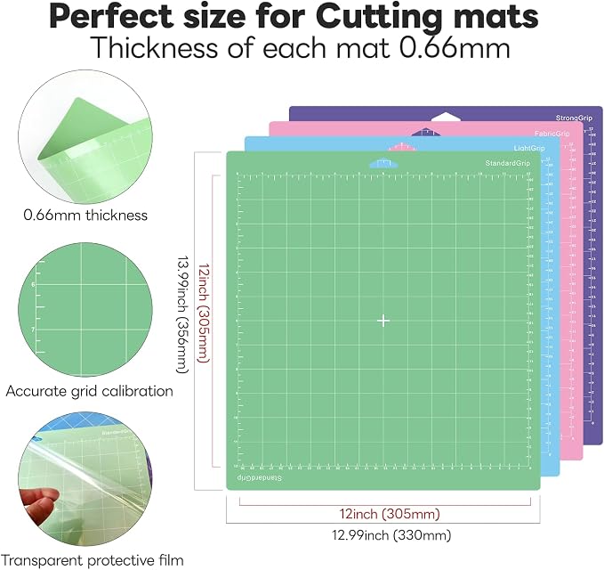 Cutting Mat for Cricut, 12x12 inch 4 Pack Variety Cutting Mats LightGrip