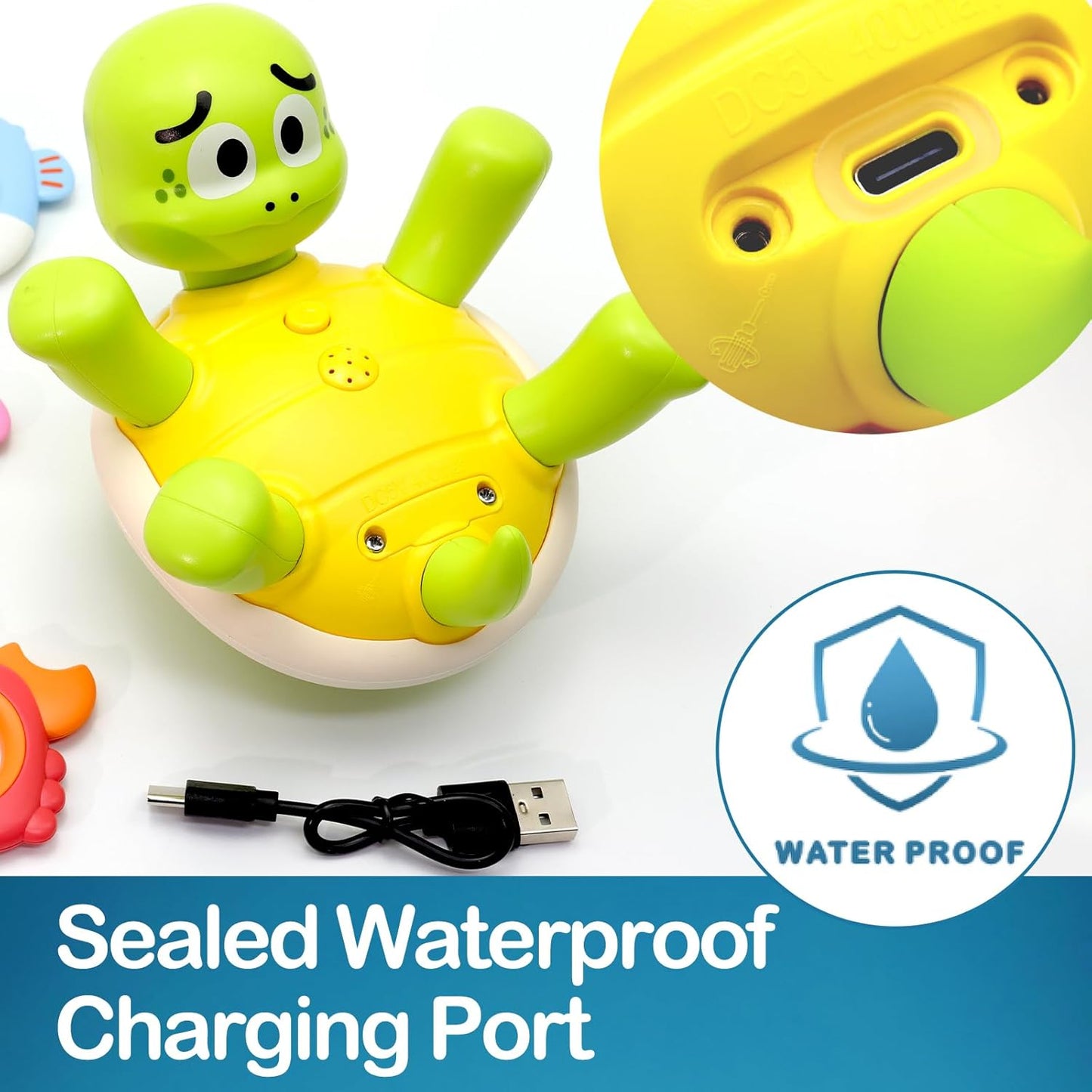 Swimming Turtles Bath Toy, Cute Baby Bath Toys with One-Touch Water Spray Button, Rechargeable Pool Bath Toys for Kids Ages 1-3, Toddler Bathtub Toys with 5 Rings, Water Toys for Toddlers 1-3 Gift