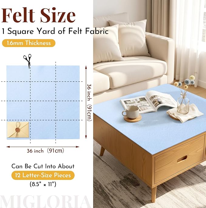 Large Felt Fabric Sheet 36 x 36 Inch, 1.6mm Thick | Soft nonwoven felt