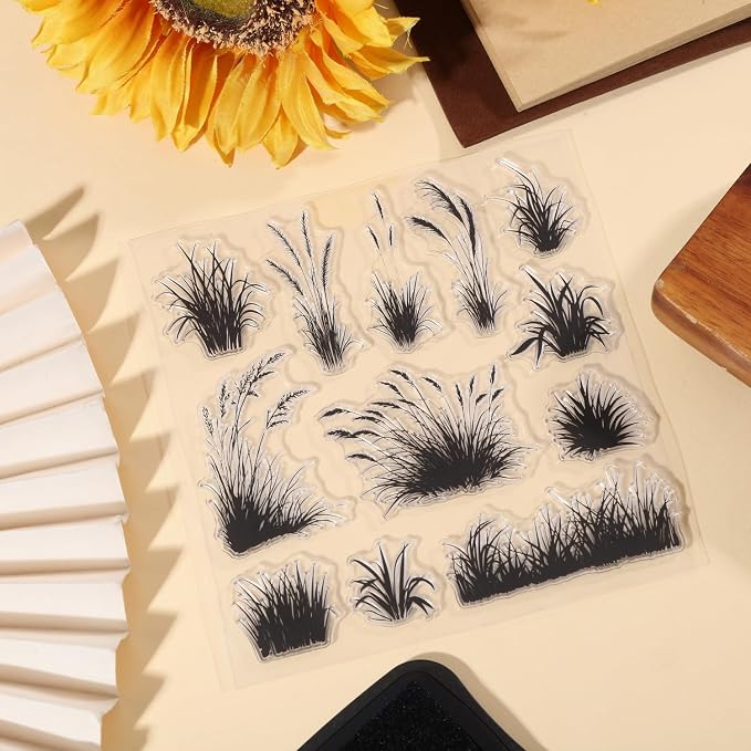GLOBLELAND Grass Silhouette Clear Stamps