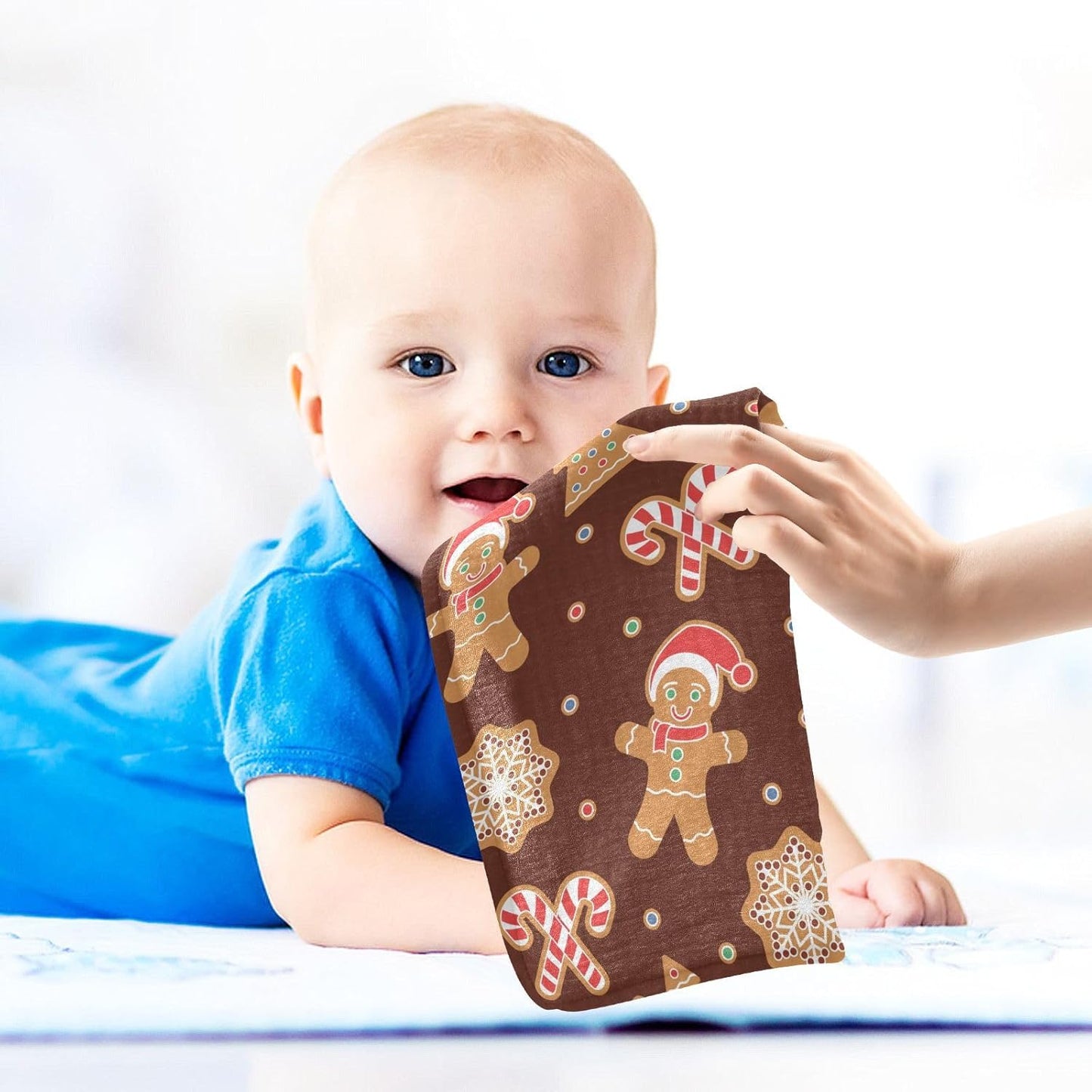 Christmas Gingerbread Candy Muslin Burp Cloths Baby Burp Cloths for Boys Girls Snowflake Tree Baby Muslin Washcloths Baby Essentials for Newborn Soft Absorbent 12x12in, 3 Pack