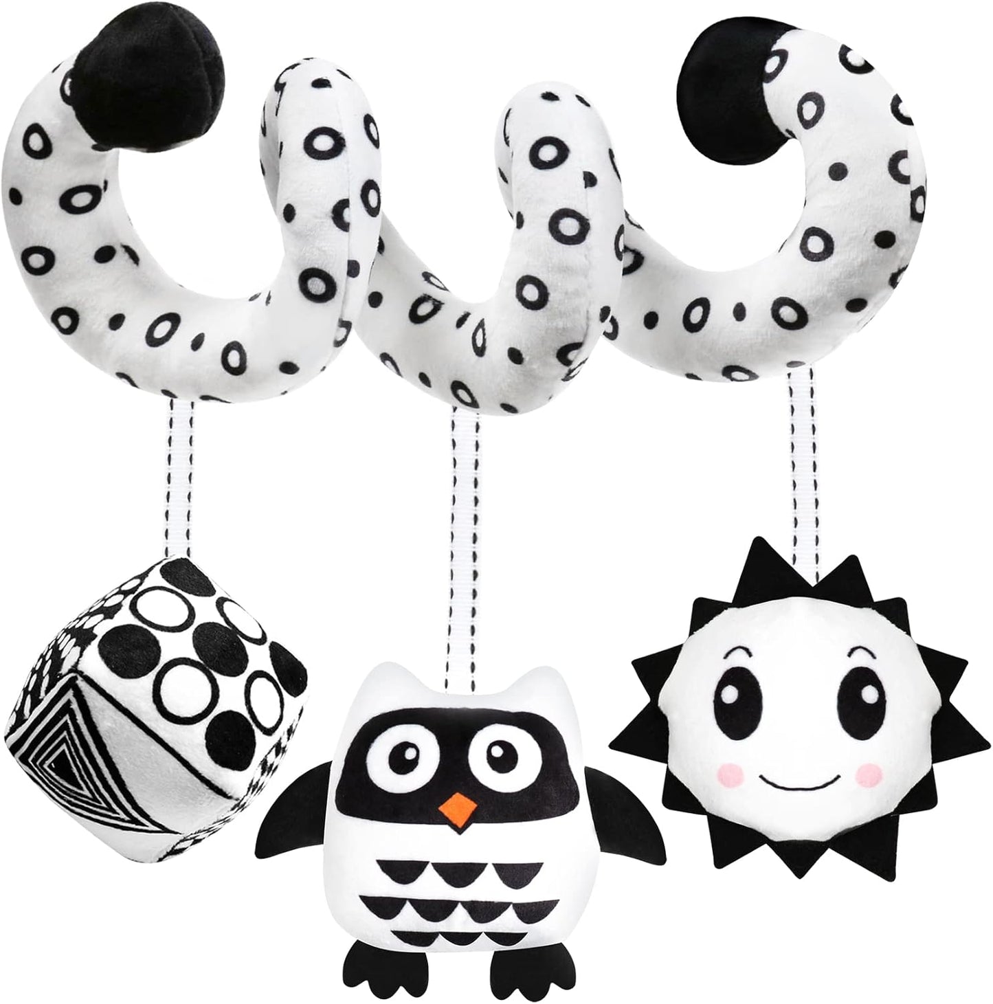 Baby Spiral Hanging Stroller and Car Seat Toys Black and White High Contrast Sensory Toy Newborn Plush Activity Toys Party Favors Quality Gifts for Baby Shower -OWL