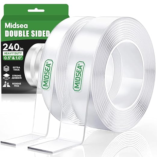 Double Sided Tape Heavy Duty, 2 Rolls 20 Feet Removable Waterproof Clear Nano