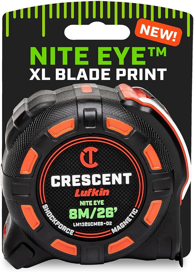 Crescent Lufkin 8 Meter / 25 Ft. SHOCKFORCE NITE EYE Magnetic Tape Measure |