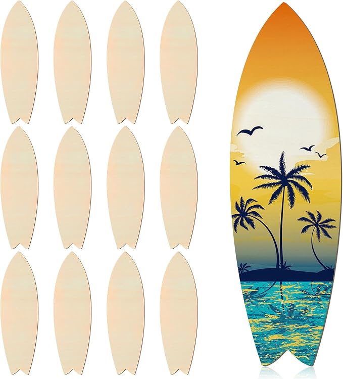 12 Pcs 12 Inch Unfinished Wood Surfboard Cutout
