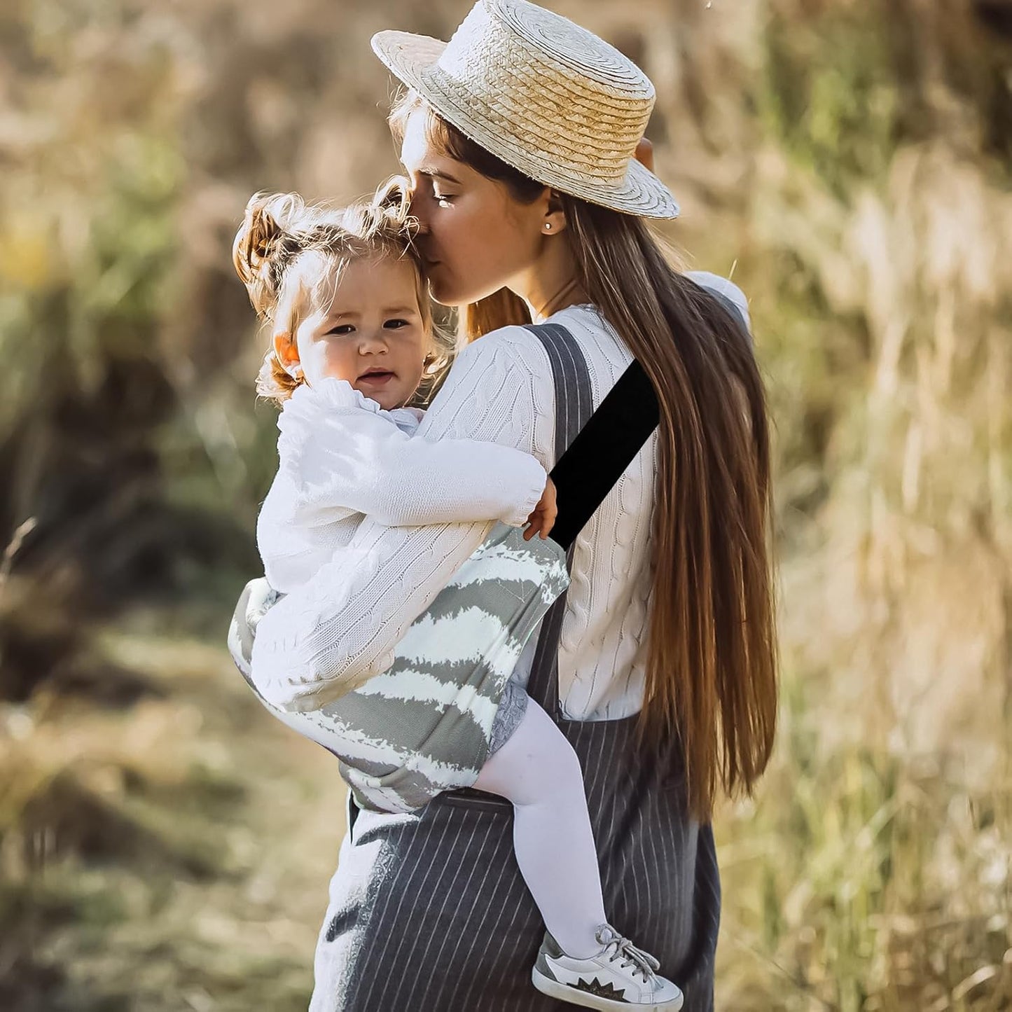Baby Sling Shoulder Carrier,Ultimate Comfort Side Baby Carrier for Newborn to Toddler/Infants (7lbs-44lbs)(Grey White)