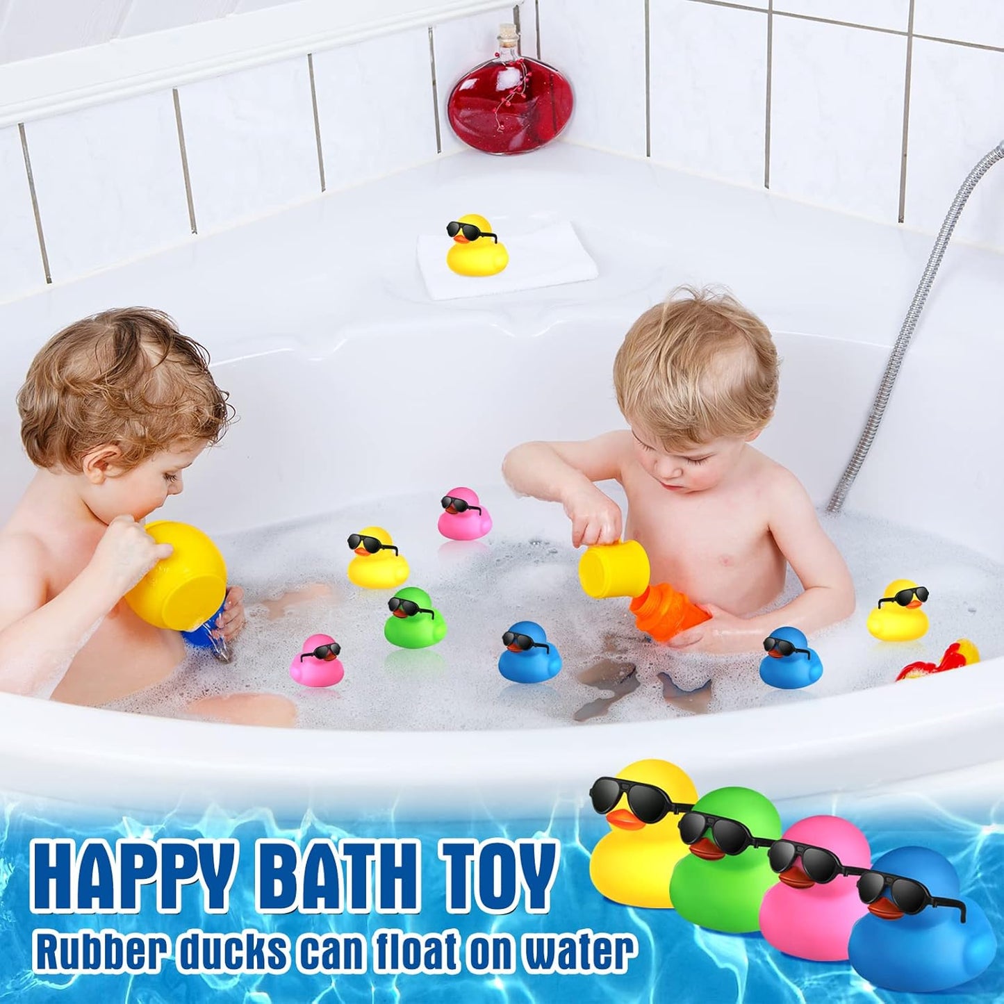 Chivao 48 Pcs Mini Rubber Ducks with Sunglasses in Bulk Small Duck Gift Bathtub Toys for Holiday Cruise Birthday Party Favor(Mixed Color)