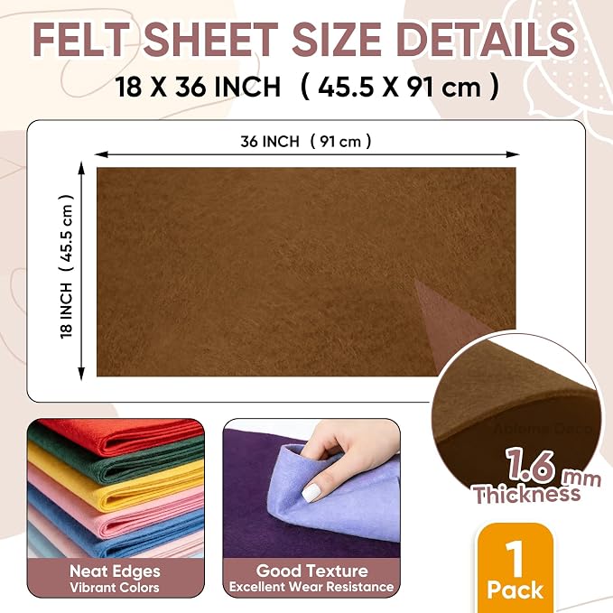 Soft Felt Fabric Sheet 18" x 36", 1.6mm Acrylic Craft Felt, Large Precut Sheet