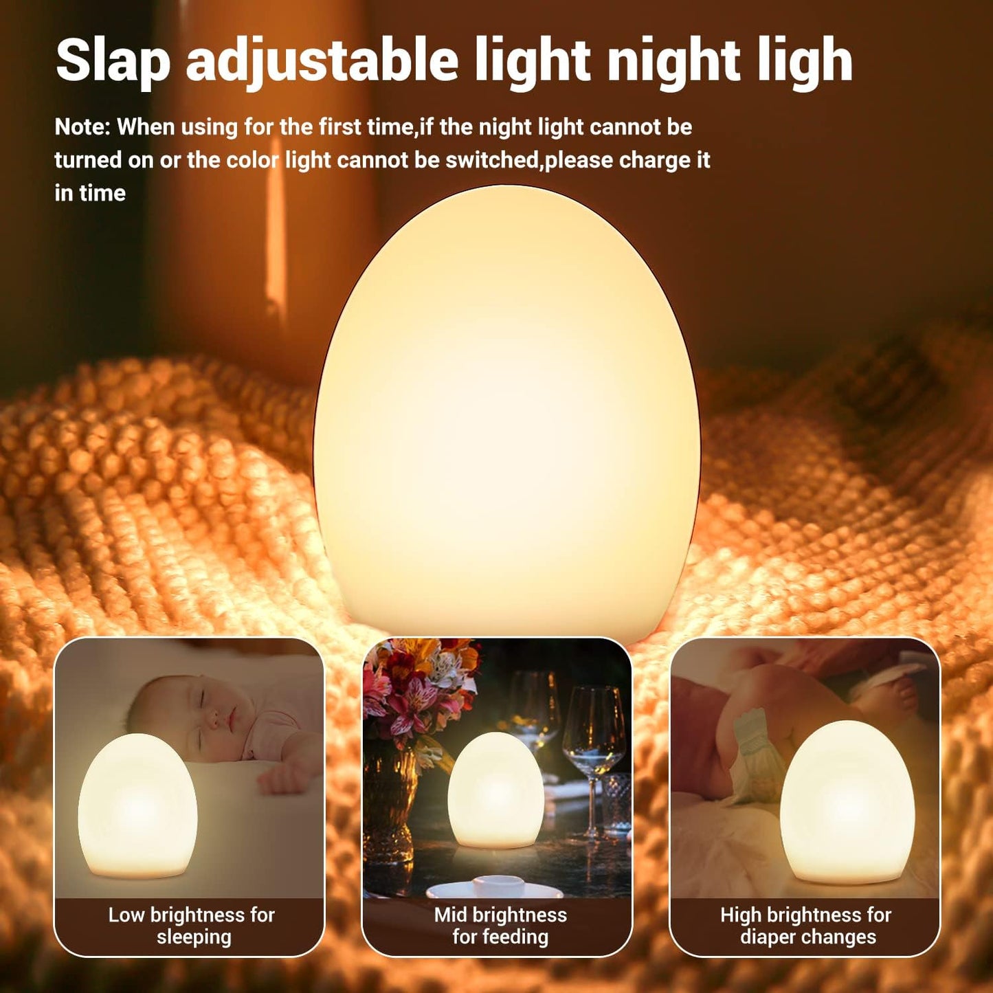 Cute Kids Night Light Night Lamp Night Lights for Kids Bedroom Toddler Baby Portable Silicone Battery Led Nightlight Nursery(Egg)