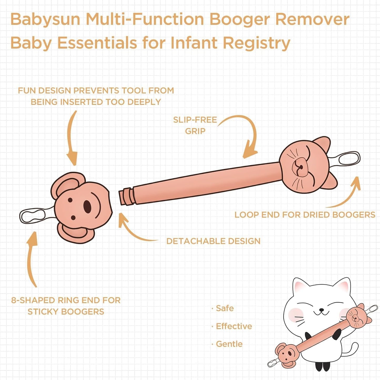 3 in 1 Baby Booger Remover and Baby Ear Cleaner Tool Baby Nose Cleaner with Soft Silicone End Dual Ear Wax and Snot Remover Safe Nasal Picker for Newborns Infants & Toddlers, BPA Free