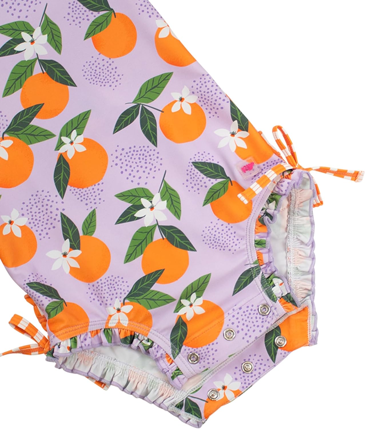 RuffleButts Baby Girls UPF 50+ Sun Protection Novelty Print Long Sleeve One Piece Rash Guard Swimsuit with Zipper