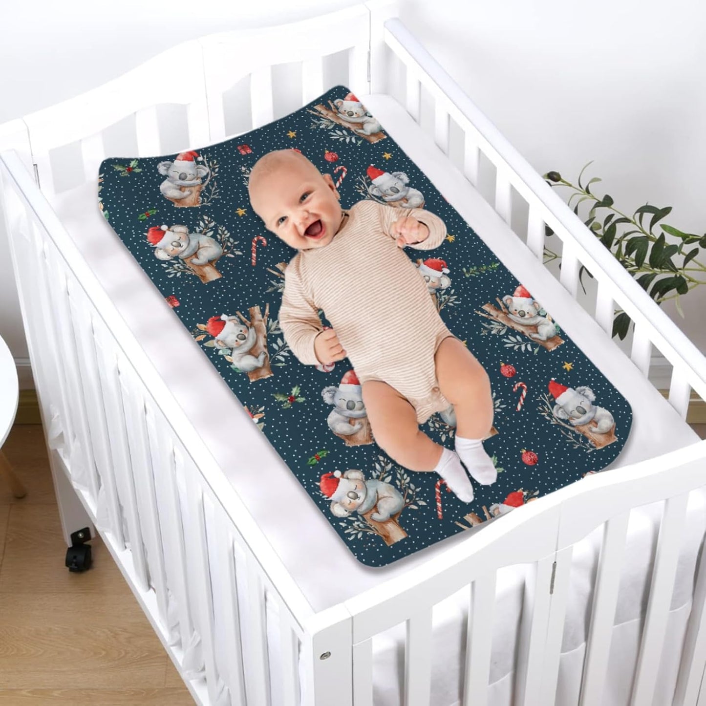 Christmas Koala Baby Changing Pad Covers Australian Animal Diaper Changing Table Sheets for Boy Girl Cute Koala Bears Santa Hat Branch Gift Soft Stretchy Fitted Baby Change Table Mats 32''x16''