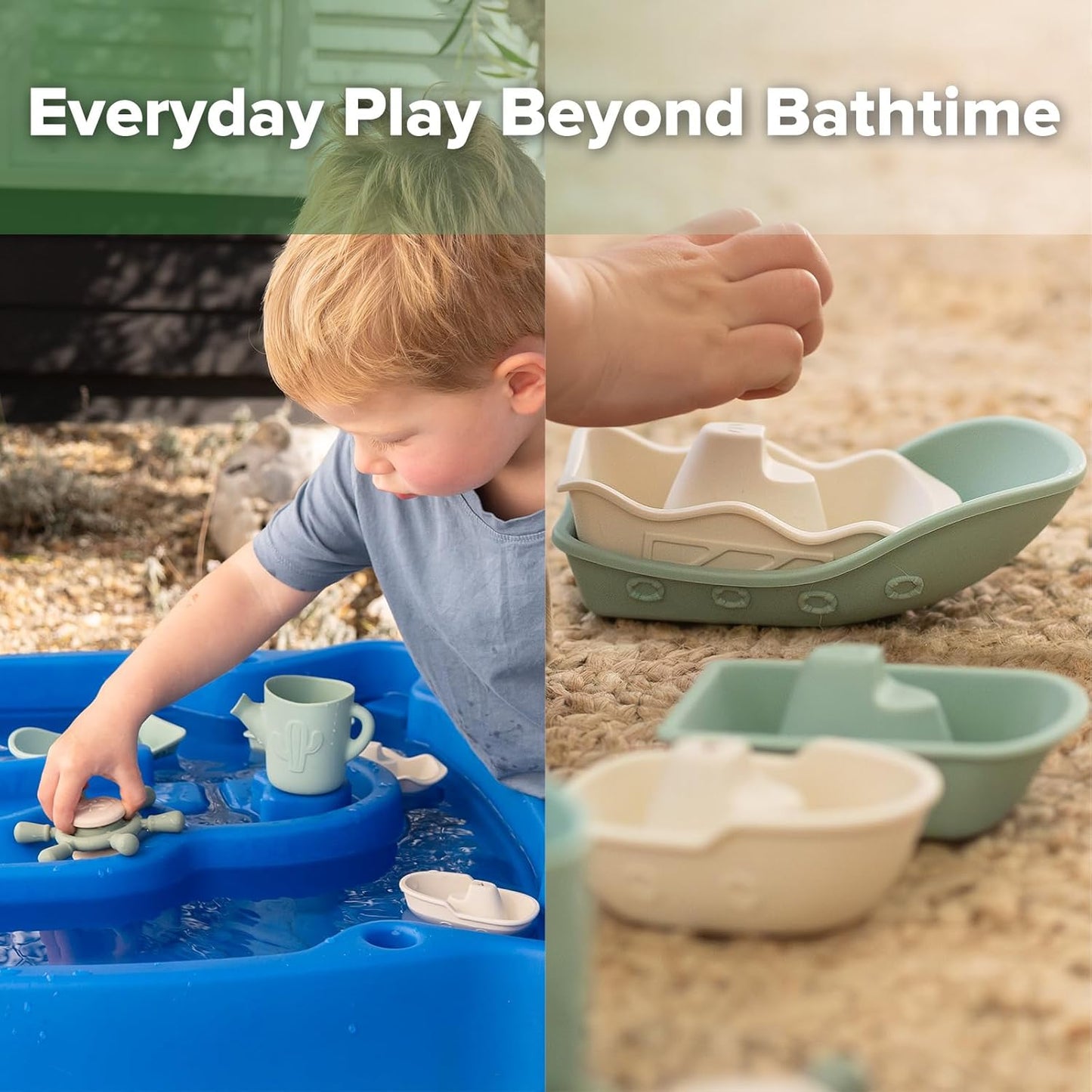 Haakaa Nautical Silicone Baby Bath Toys Set, Food Grade Silicone Bathtub Toys for Toddlers, Mold-Free Stacking Boats & Spinner Toy & Pouring Cup, BPA Free Floating Tub Toys for Baby 6M+