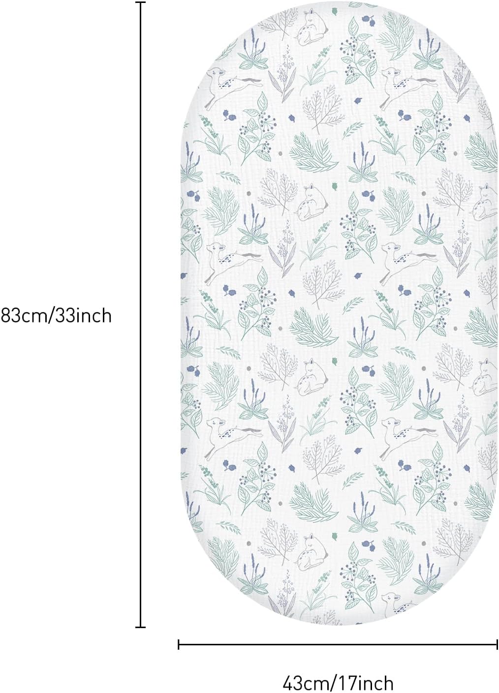 Muslin Bassinet Fitted Sheets, 2 Pack for Baby Boy and Girl, Soft Breathable Baby Pad/Mattress Sheet, Fit for Hourglass Oval and Rectangle Bassinet Mattress (Blue Deer)