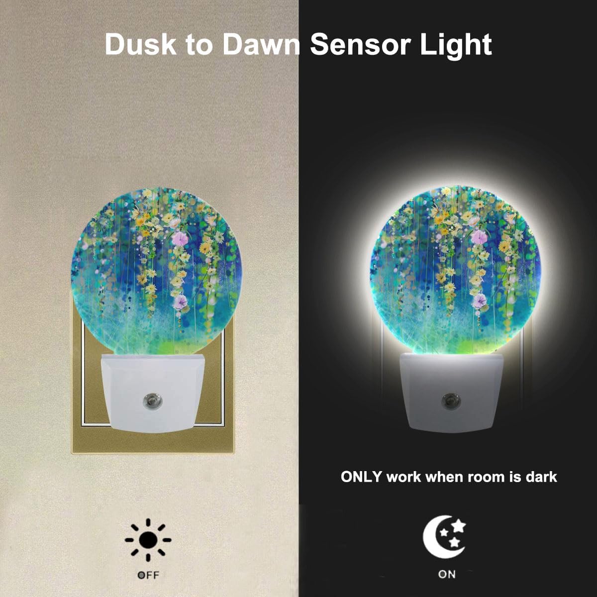 EKOBLA Ivy Flowers LED Night Light Spring Summer Green Floral Ivy Plant Wisteria Blossoms Dusk to Dawn Plug-in Nightlights Auto Sensor for Home Indoor Bathroom Hallway Kitchen