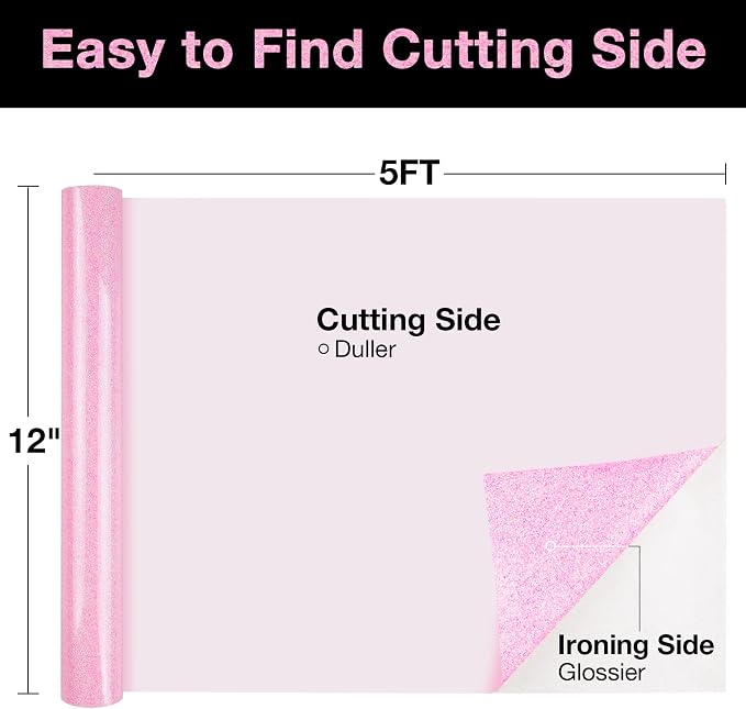 TORC Pink Glitter HTV Heat Transfer Vinyl Roll 12 inch x 5 ft Iron on Vinyl
