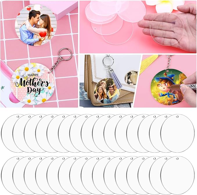 Audab 30Pcs Acrylic Ornament Blanks Bulk, Round Acrylic Blanks