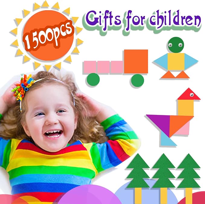 Gushu 1500Pcs Foam Stickers Foam Shapes Stickers