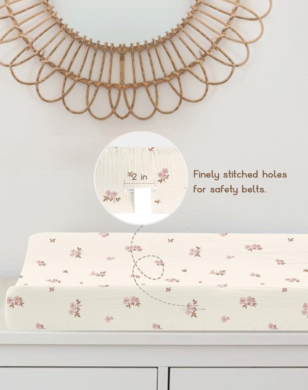 Changing Pad Cover for Baby Boy Girl 2 Pack, Muslin Changing Table Pad Covers with Boho Style, Neutral Nursery Bedding Essentials Soft and Breathable (Vintage Blossom & Pink)