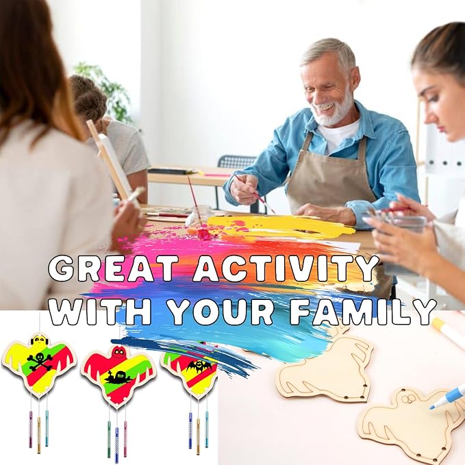 Wooden Ghosts Wind Chime Ornaments Painting Craft, 6 Style Cutouts