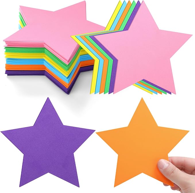 Ireer 48 Pcs Large Star Shaped Foam Cutouts 6 Inch Neon Bulletin Board Decor