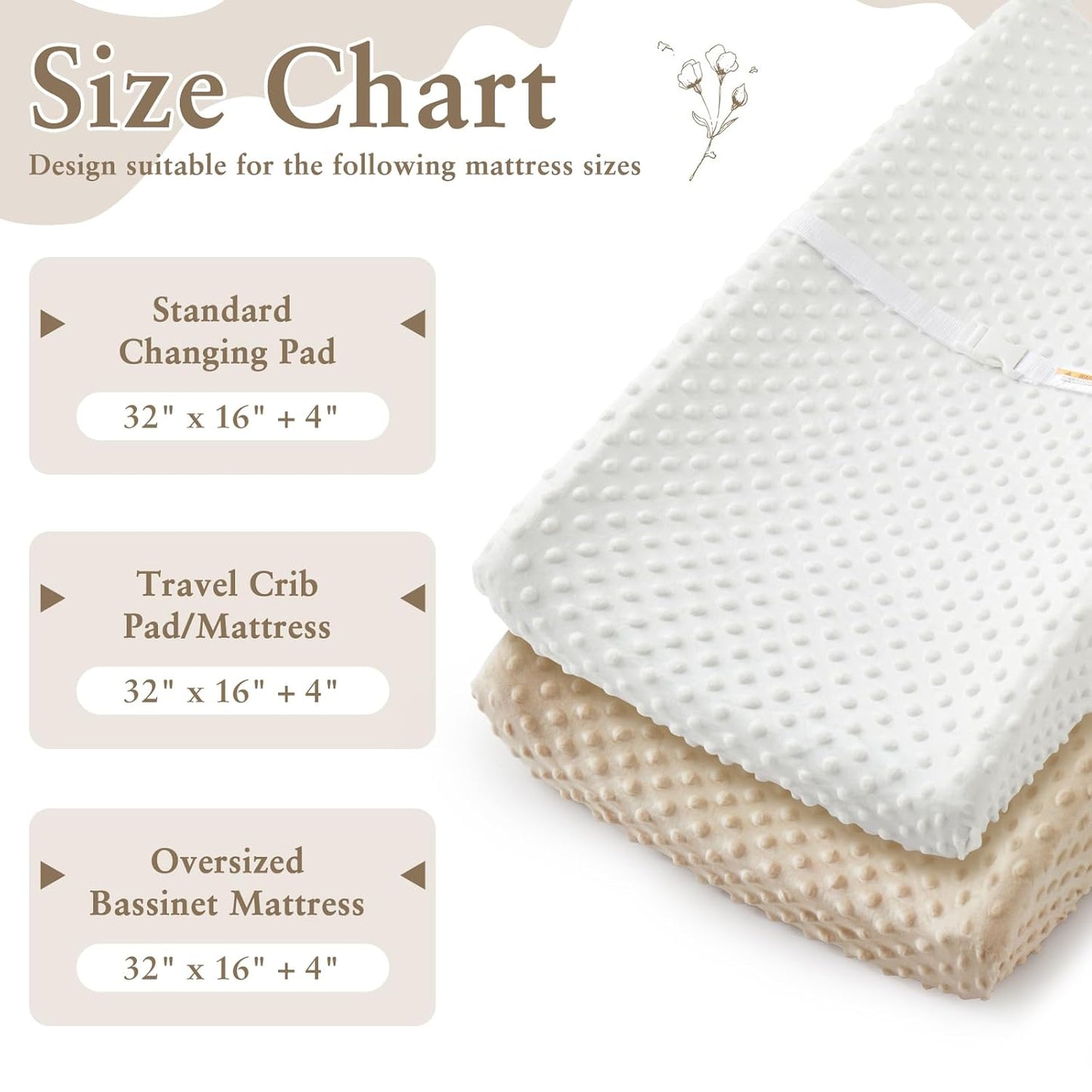 Homiest 2 Pack Changing Pad Cover, White + Beige Changing Table Sheets, Ultra Soft Fleece Minky Dot Fabric, Breathable Comfortable Diaper Pad Cover for Girls and Boys, Machine Washable