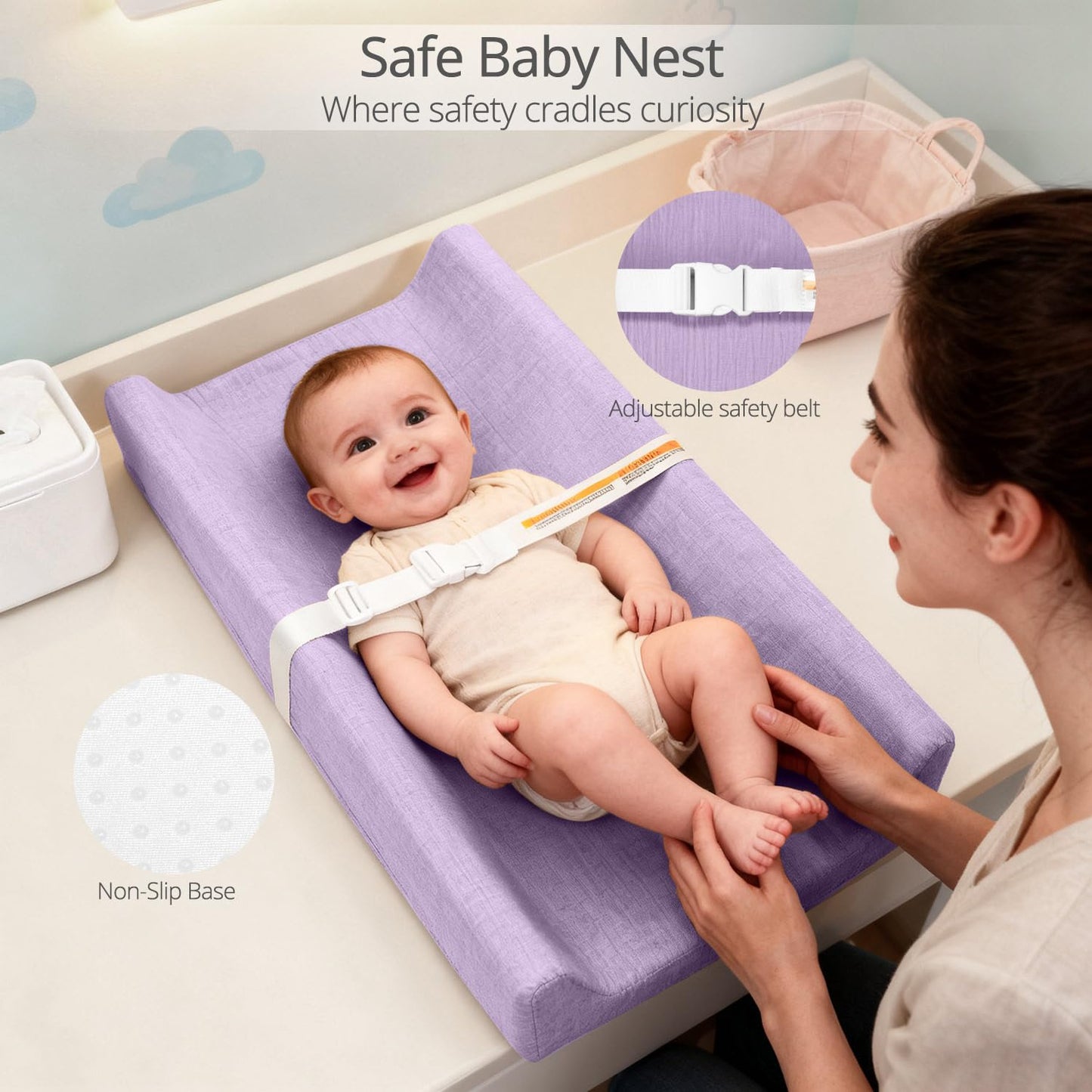 Muslin Baby Changing Pad, 2 Pack Muslin Soft Cotton Covers & Waterproof Lining Foam Diaper Changing Table Pad 32" x 16.6" Mat for Dressers