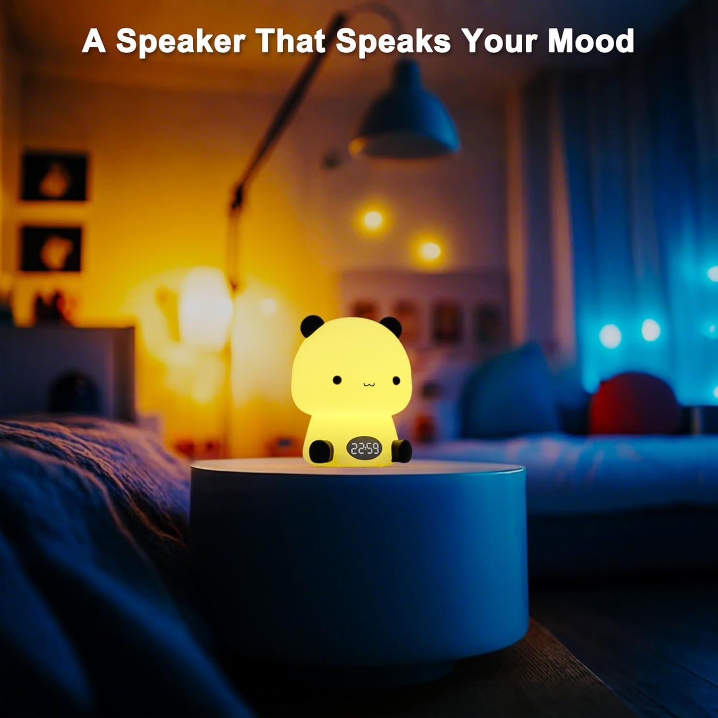 Panda Night Light for Kids, Baby Nursery LED Night Light with Bluetooth Speaker, Cute Toddler Lamp with Alarm Clock, Rechargeable Dimmable Color Changing Bedside Light for Bedroom
