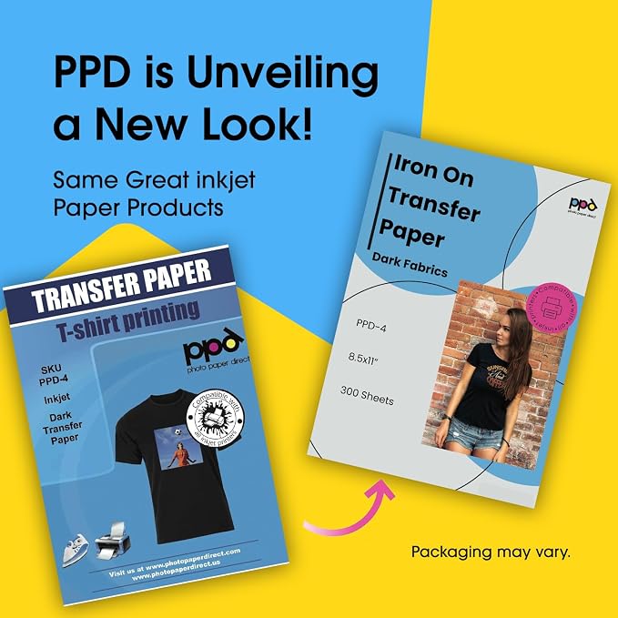 PPD 300 Sheets 8.5x11" Iron-on Heat Transfer Paper Dark Fabrics Inkjet |