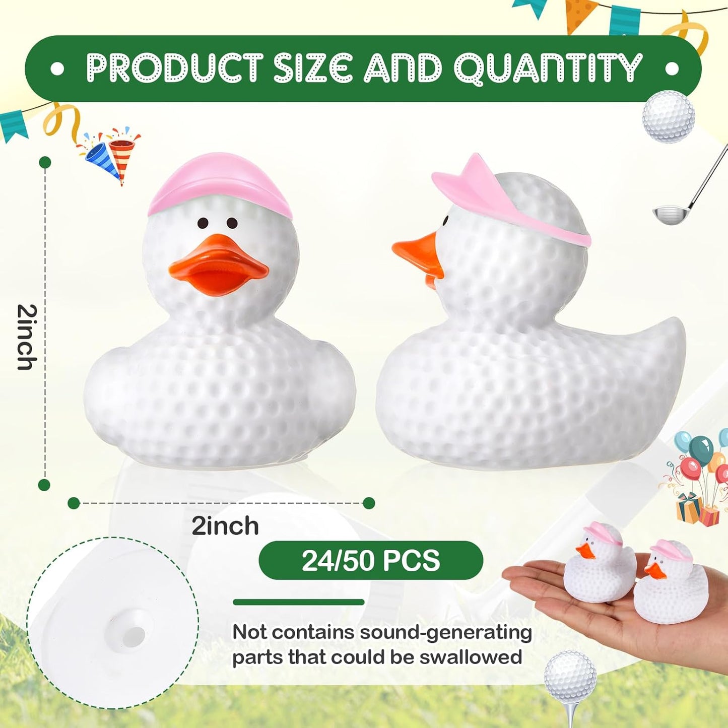 Deekin 50 Pcs Rubber Duck 2 Inch Bulk Sport Party Favors for Birthday Party Decorations Club Player Gift (Golf Pink)