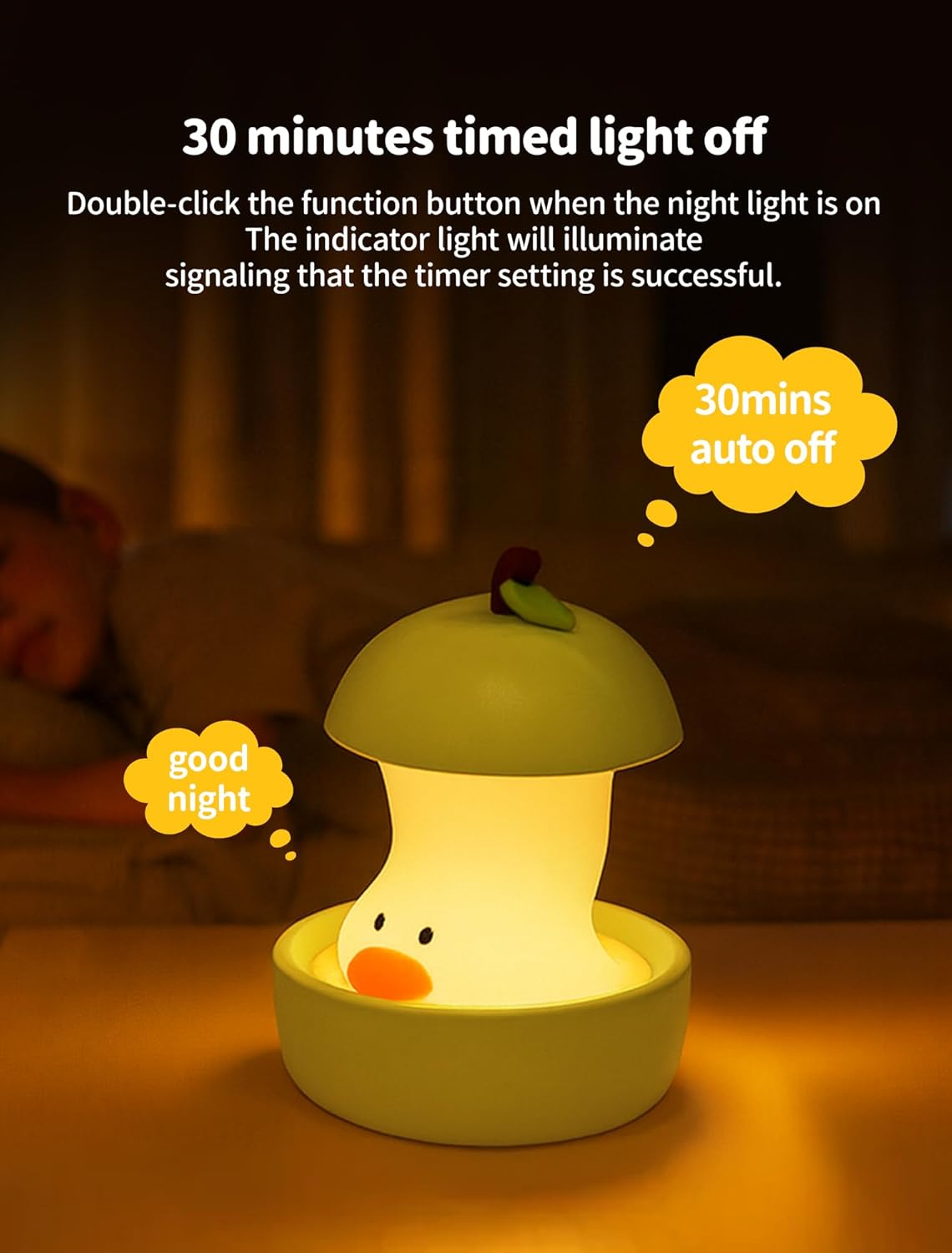 Pear Duck Night Light, Rechargeable Bedside Touch Lamp, Portable Dimmable Sleep Nightlight, Cute Table Night Lamps, Gifts for Kids, Teens, Adults, Bedroom Office Home Decor (Yellow)