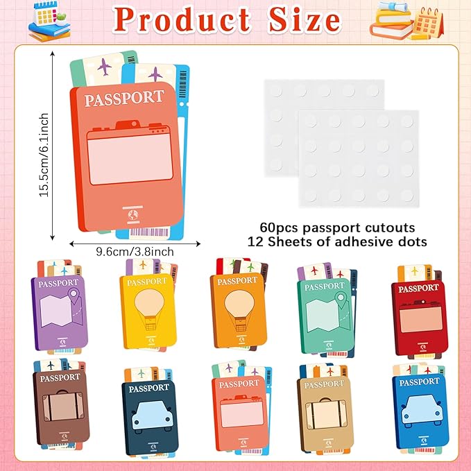 60pcs Passport DIY Cutouts Passport Bulletin Board Decoration Set World Travel