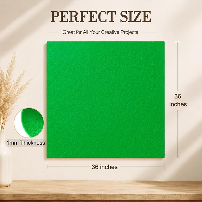 Kelly Green Large Felt Fabric 36" x 36", 1mm Stiff Felt Sheet, Nonwoven Fabric