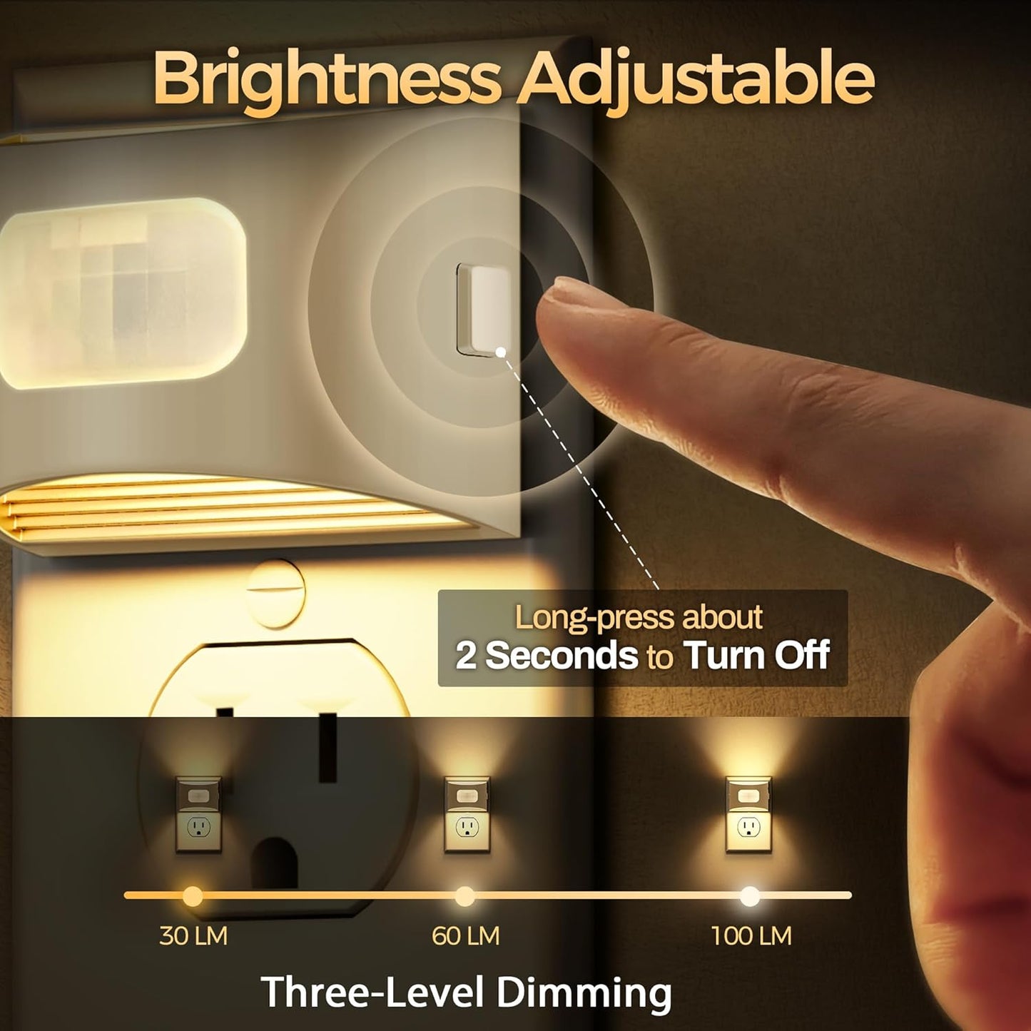 DORESshop LED Night Light[2 Pack], Night Lights Plug into Wall, 3 Mode Plug in Night Light with Motion Sensor, Dusk to Dawn Sensor, Nightlights for Adults, Bedroom, Bathroom, Hallway, White Cover