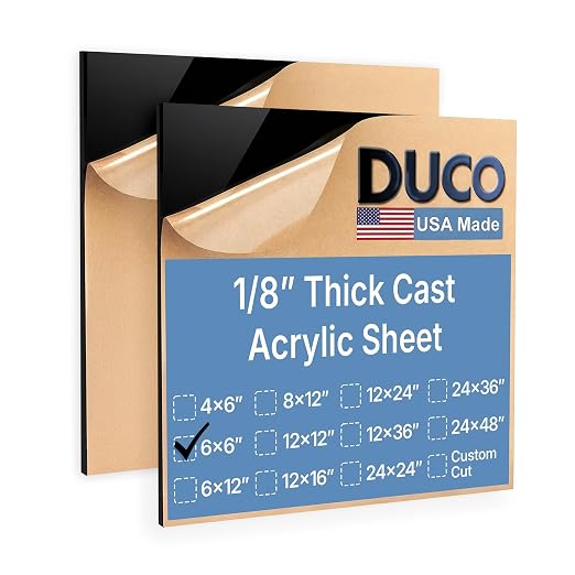 Duco Black Cast Acrylic Sheets 1/8" Thick 6" x 6"