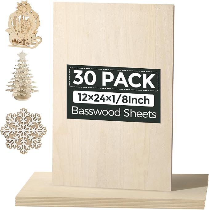 30 Pack Basswood Sheets, Smooth Surface, Uniform Thickness, No Burrs, No Warping