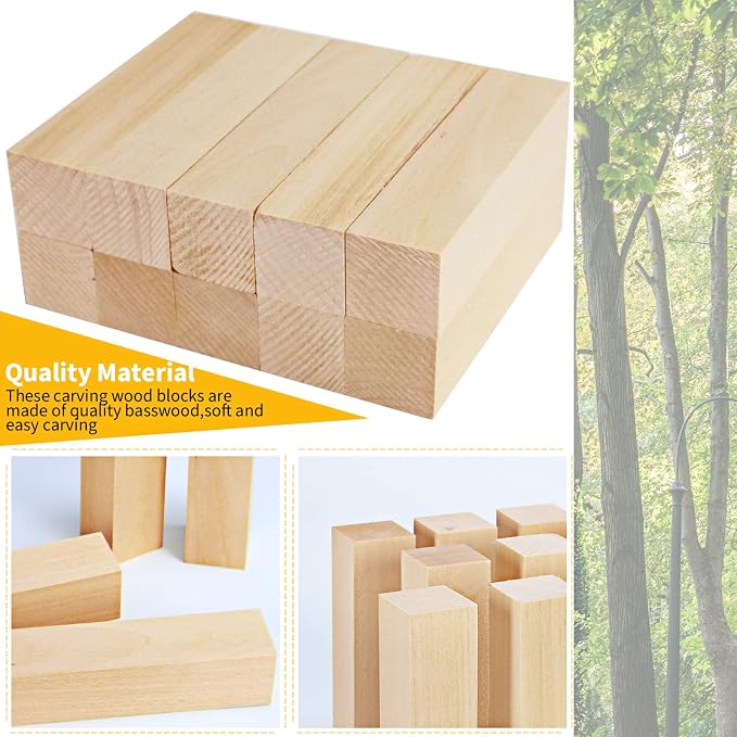 10 Pack Basswood Carving Blocks, Unfinished Wood Whittling Blocks