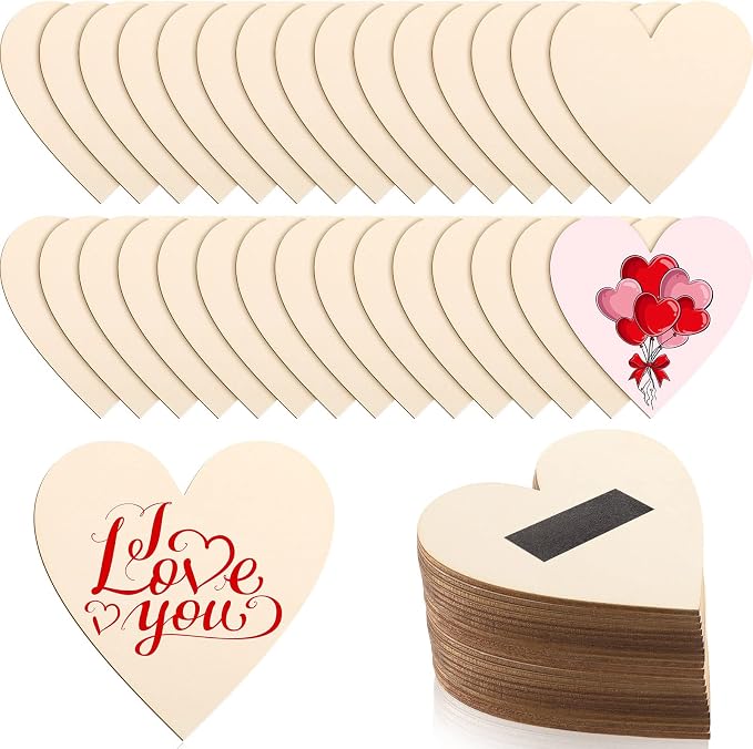 Qunclay 100 Pcs 2 Inch Wooden Heart Magnets