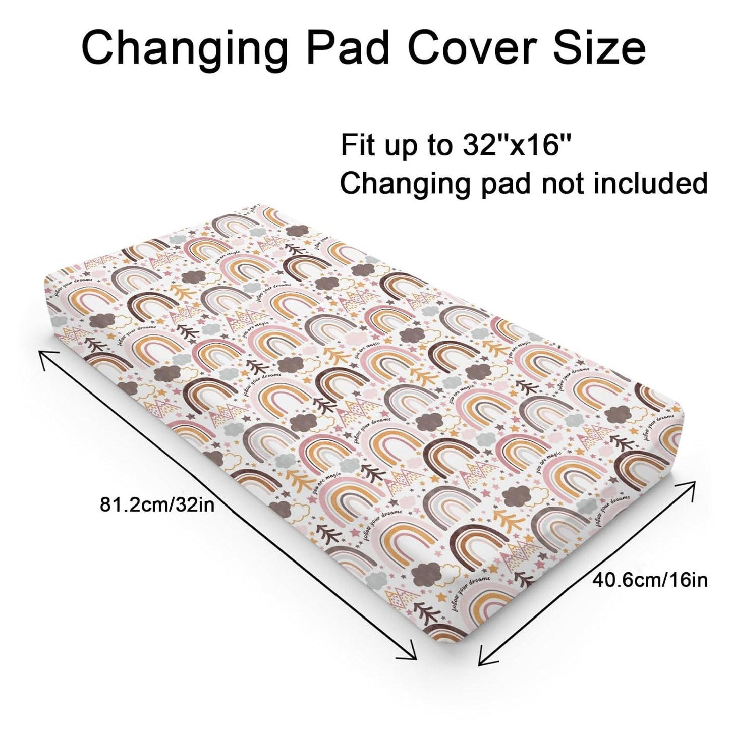 Colorful Boho Rainbow Changing Pad Covers Cute Rainbow Mountain Trees Clouds Stars Fitted Baby Change Table Sheets for Boys Girls Soft Breathable Stretchy Changing Table Cover 32''x16''