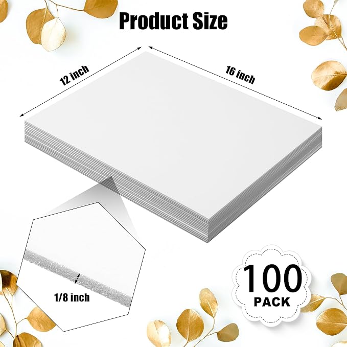 Frienda 100 Pack White Foam Board Foam Poster Boards 12 x 16 Inch Inch